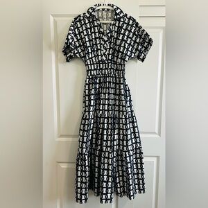 Anthropologie Black and White Geometric Midi Dress
